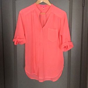 XTaren - Sheer Coral Dress Blouse - 3/4 Sleeve